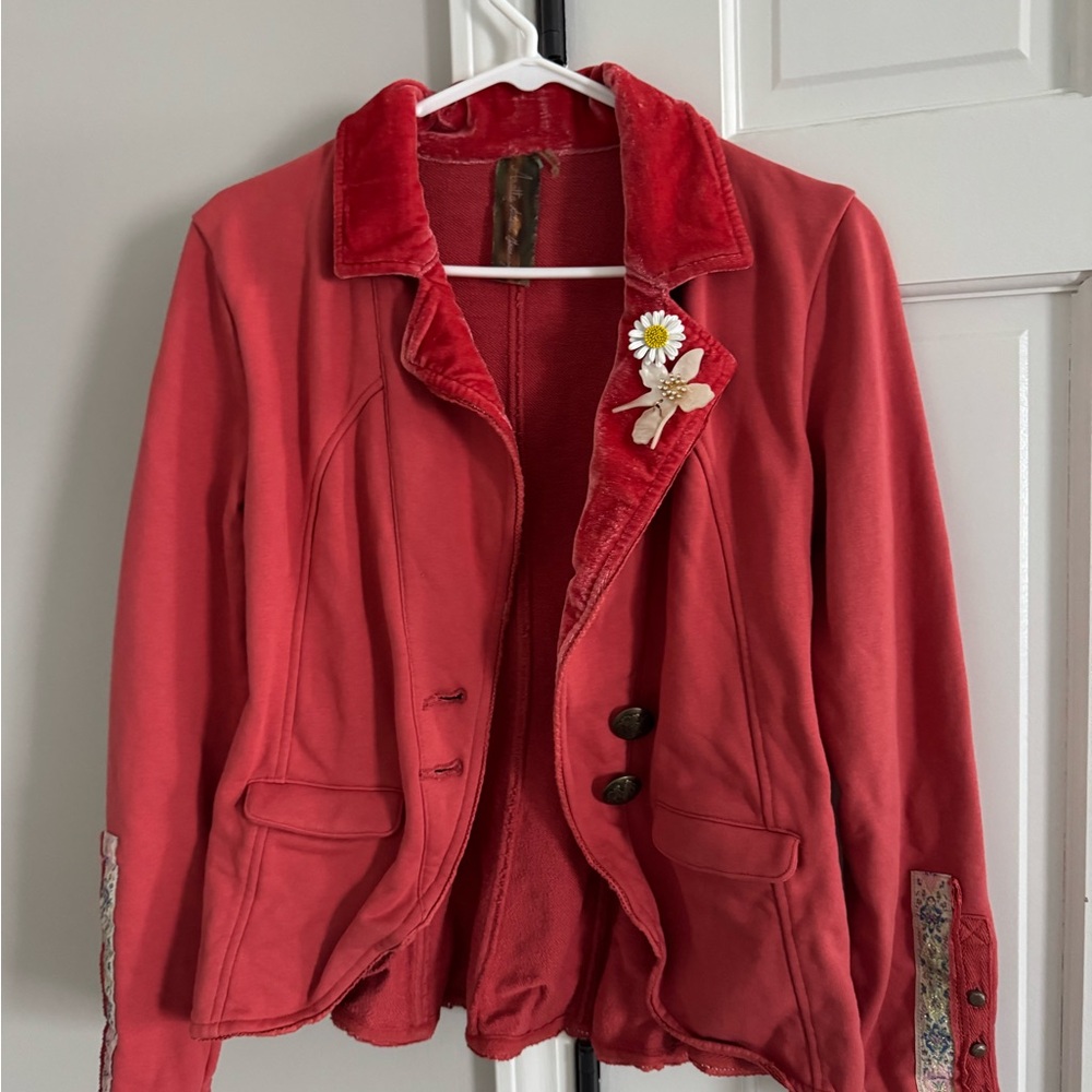 Aratta Coral Velvet-Trimmed Blazer